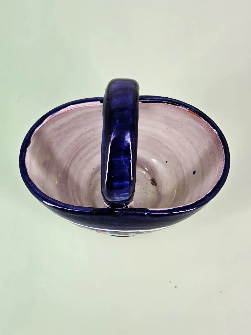 1990s Handmade Mexican Pottery Mini Handled Basket Succulent Planter Leaf Design
